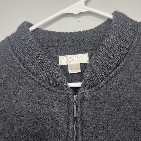 Vintage Christopher & Banks Women 100% Wool Cardigan Full Zip Sz L Black Japan - Picture 3 of 11